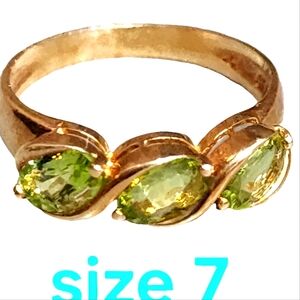 Sterling silver gold vermeil ring with 3 green stones size 7 turkey jewe…